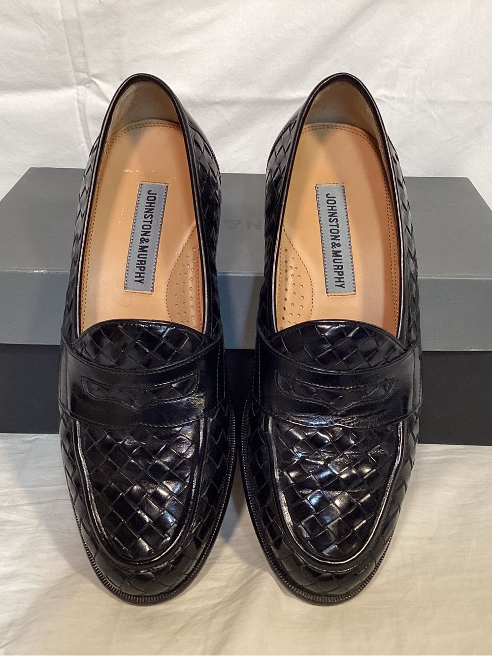 Johnston & Murphy Vintage Black Woven Leather Loafers Men’s Size 8 1/2